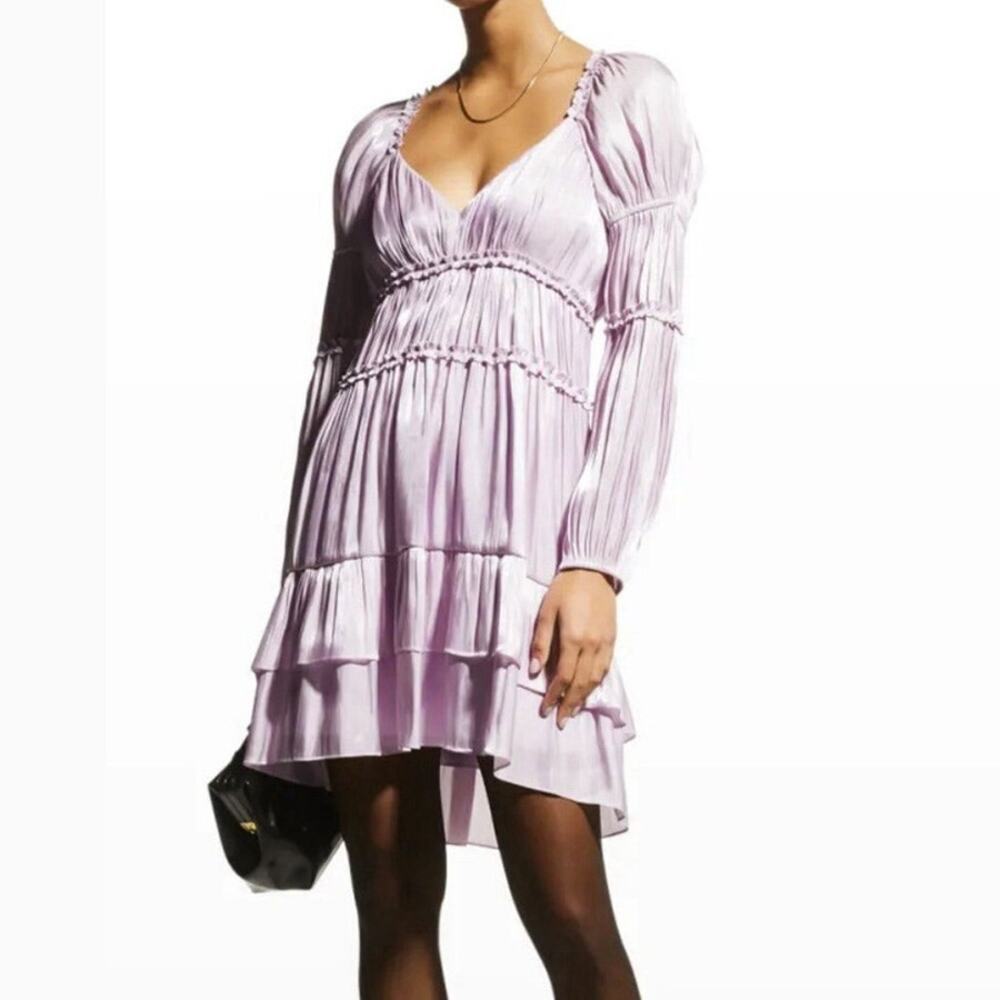 Cinq a Sept Tammy Tiered Pleated Mini Dress in Pale Iris Size 0